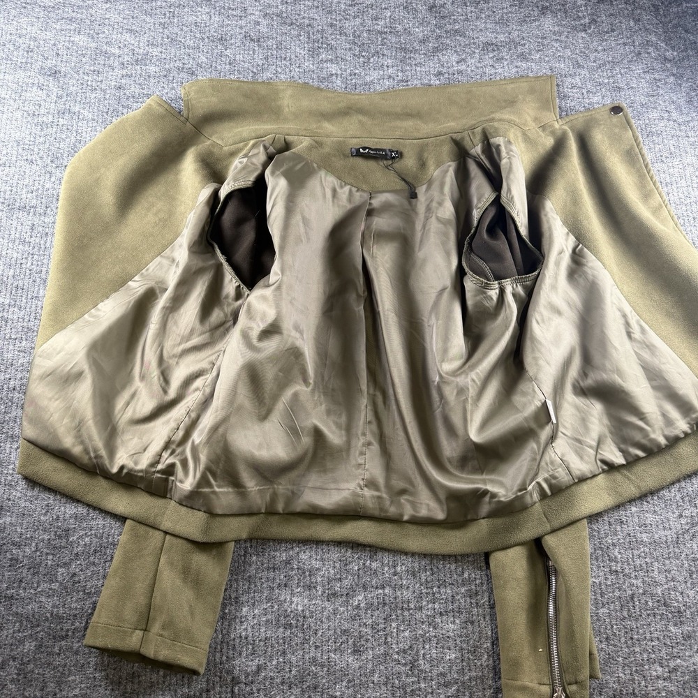 Apperloth A Moto Jacket Womens Green Faux Suede Long Sleeve Asymmetrical Zip XL - Picture 3 of 7